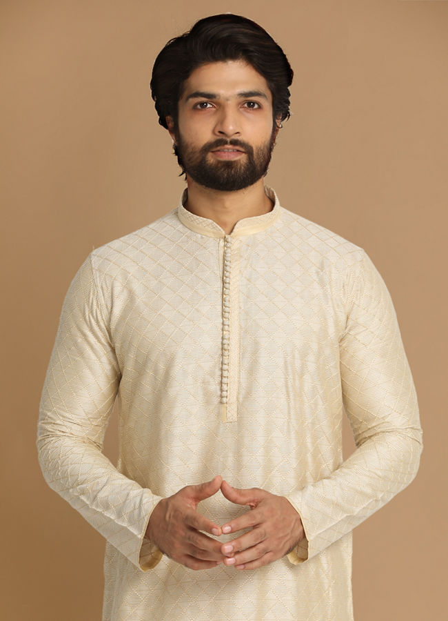 Ivory Thread Embroidered Kurta Pajama